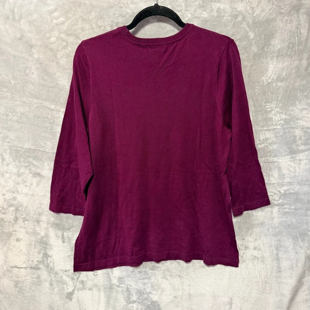 Vince Camuto Sweater Women 2X Maroon Tiered Ruffle Front 3/4 Sleeve Knit Top